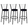 Kit 3 Banquetas Altas Preta com Encosto Assento Preto - 1