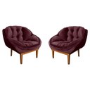 Ver imagem 1 de Kit 2 Poltronas Decorativa Marcela Veludo Vinho Base Madeira Castanho - Pallazio