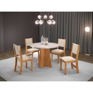 Conjunto Sala de Jantar Mesa Chilli 90cm Tampo Redondo com 4 Cadeiras Sol 