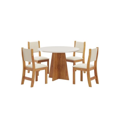 Conjunto Sala de Jantar Mesa Chilli 90cm Tampo Redondo com 4 Cadeiras Sol 