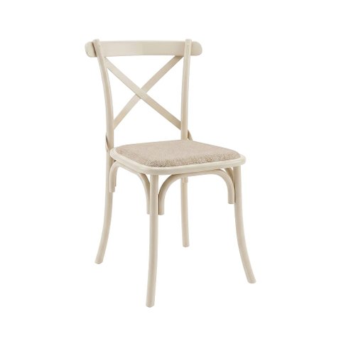 Cadeira de Jantar Cross em Aço com Assento Corano Bege para Sala e Cozinha Moderna Design-Off White
