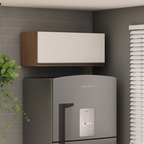 Armário Aéreo Basculante para Cozinha 70cm 1 Porta Conecta Bege/Ébano/Off White