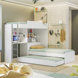 Beliche Solteiro e Cama Auxiliar Multifuncional com Escrivaninha Office New Conect - 1 Beliche Solteiro e Cama Auxiliar Multifuncional com Escrivaninha Office New Conect - 1