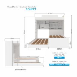 Beliche Solteiro e Cama Auxiliar Multifuncional com Escrivaninha Office New Conect - 3 Beliche Solteiro e Cama Auxiliar Multifuncional com Escrivaninha Office New Conect - 3