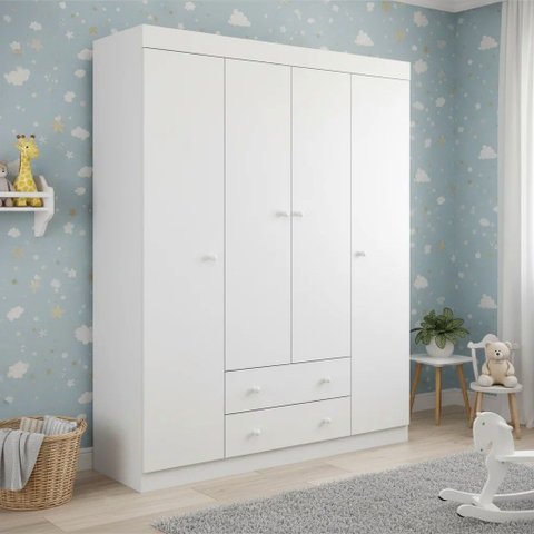 Guarda Roupa Infantil 4 Portas e 2 Gavetas 100% MDF Elisa Branco