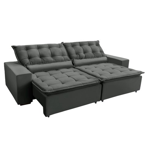 Sofá Elegance Retratil e Reclinavel 2,32 Mts Veludo Cinza