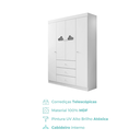 Ver imagem 5 de Guarda Roupa Infantil 100% MDF 4 Portas 3 Gavetas Ane Branco
