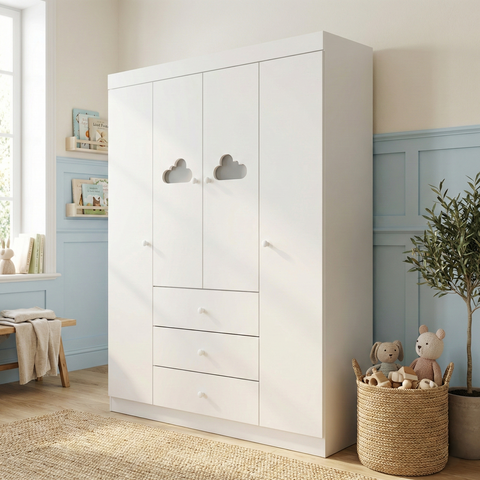 Guarda Roupa Infantil 100% MDF 4 Portas 3 Gavetas Ane Branco
