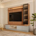 Ver imagem 6 de Estante Modular para TV até 75 Polegadas com Cristaleira LED MDF Canela Gris