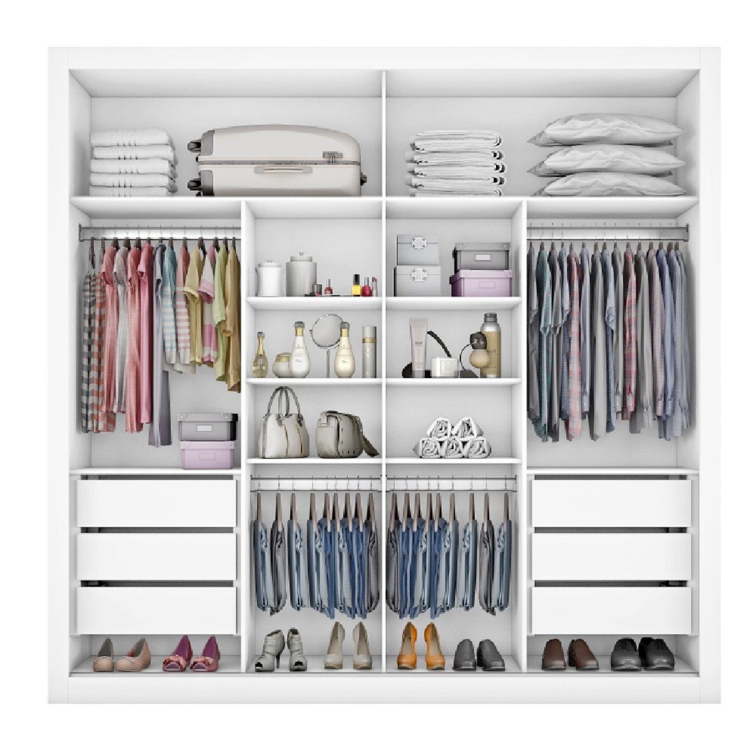 Guarda Roupa Casal com Espelho 2 Portas 6 Gavetas Sevilha 7774  - 3