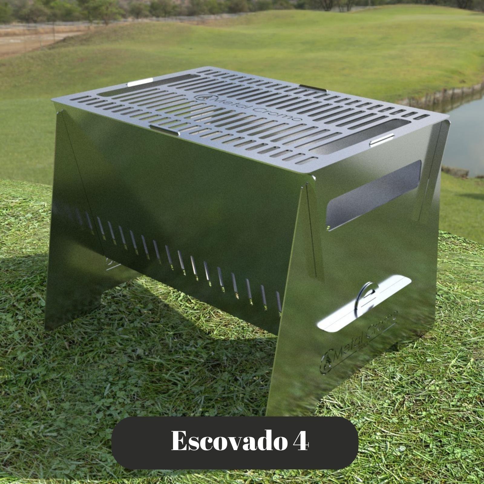 Mini churrasqueira portátil desmontável carvão P-Grill:Escovado - 4