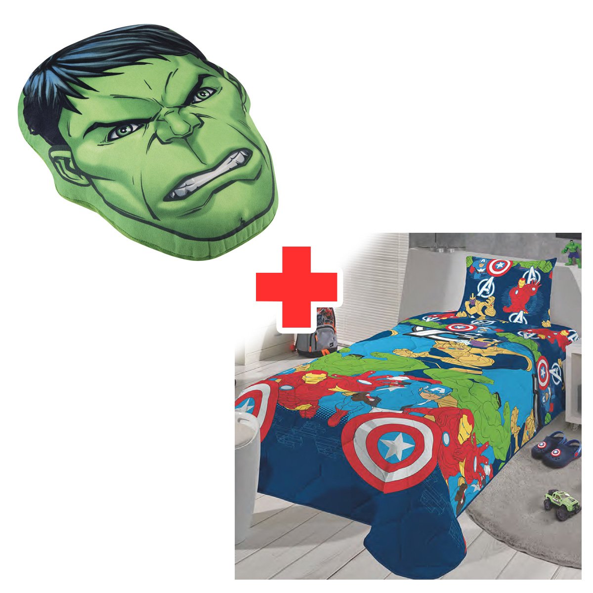 Kit Infantil Edredom + Almofada Personagens Menino Menina:Vingadores Hulk - 1