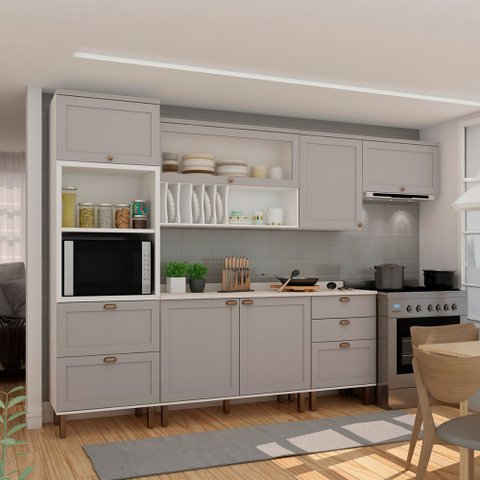 Cozinha Completa Iluminata 7 Portas 4 Gavetas Branco/fendi/mineral - Genialflex