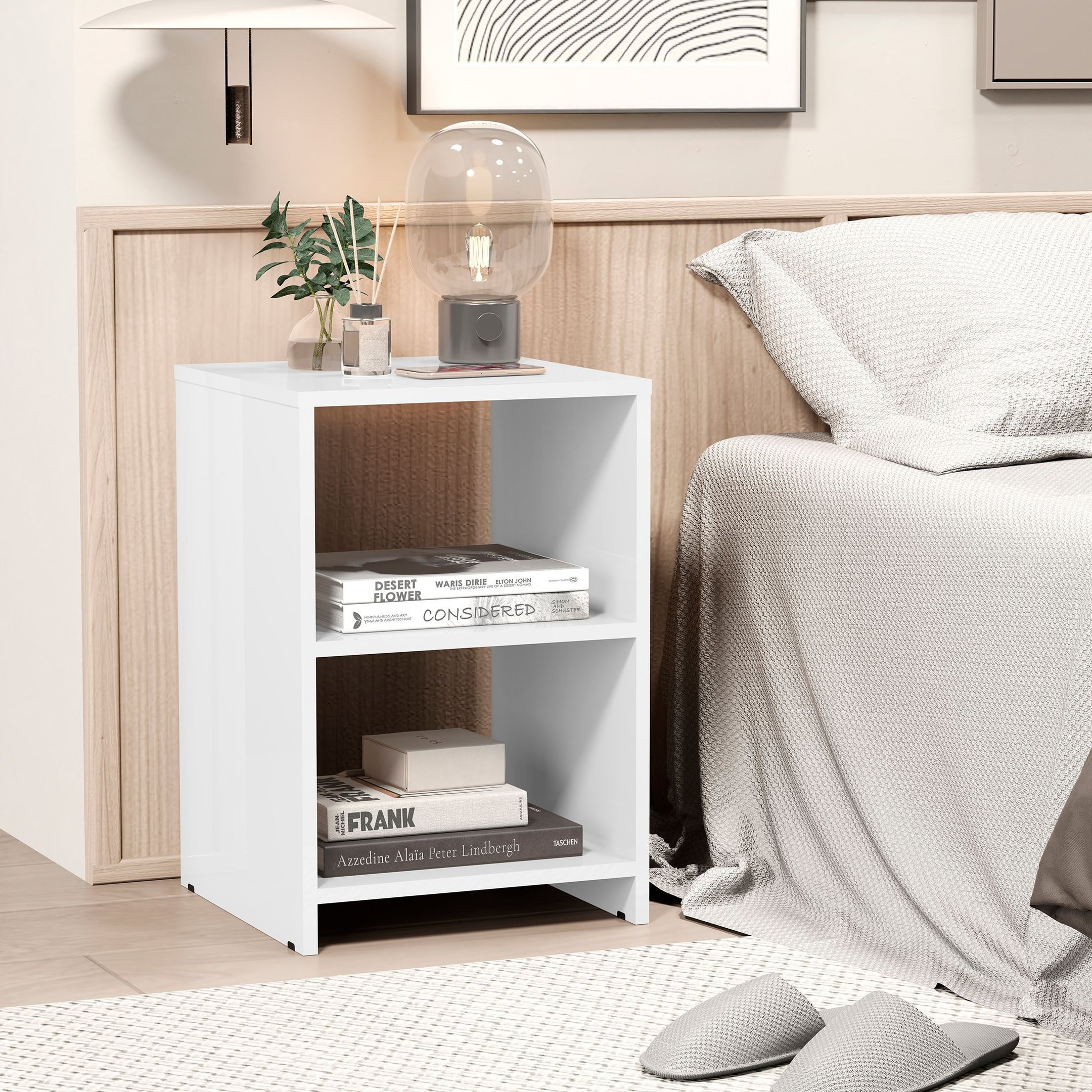 Mesa de Cabeceira 2 Prateleiras Dubai Branco