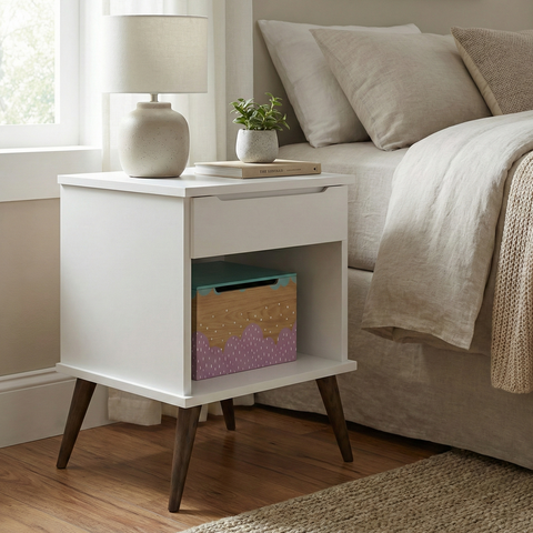 Mesa de Cabeceira Retrô 1 Gaveta e Nicho Melinda Branco