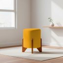 Ver imagem 1 de Puff Decorativo Eloah Redondo Assento Extra para Sala Quarto Suede Pufe com Pés de Madeira