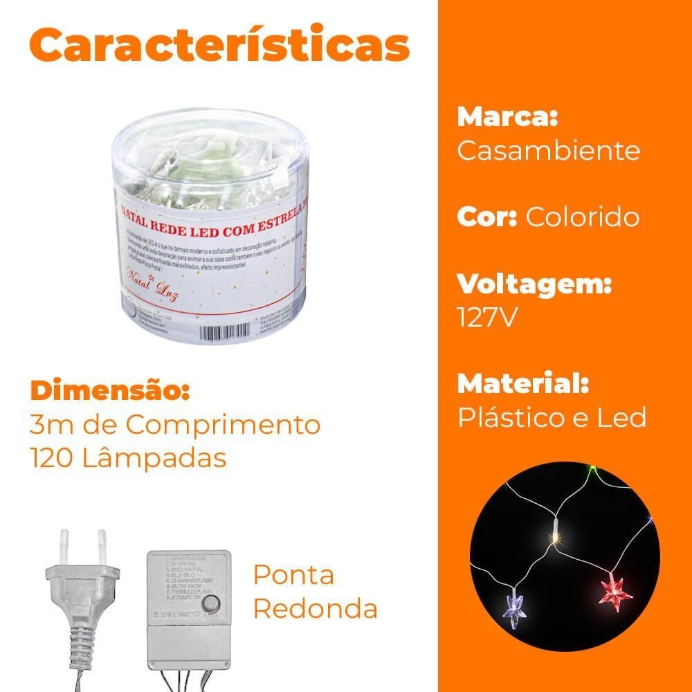 Pisca Pisca Natal Rede com Estrela Led Colorido 120 Lâmpadas 127V - Casambiente NATAL202 - 7