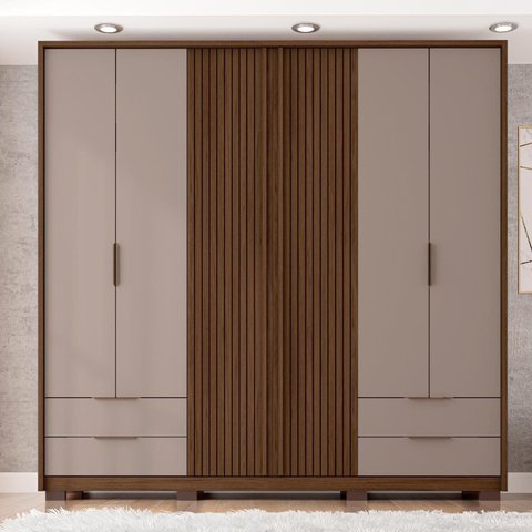Guarda Roupa Casal 6 Portas 4 Gavetas Externas com Pés Suburban Espresso Móveis Marrom/Havana/Fendi