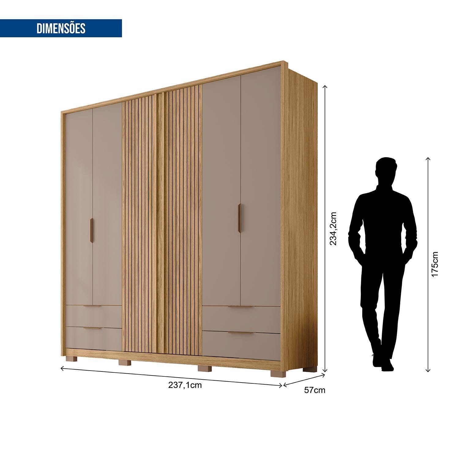 Guarda Roupa Casal 6 Portas 4 Gavetas Externas com Pés Suburban Espresso Móveis - 4