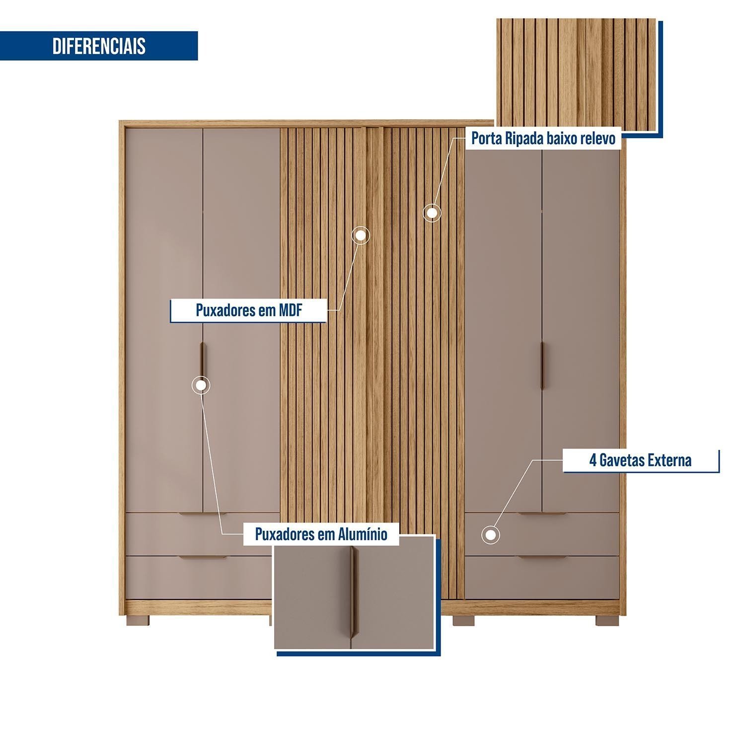 Guarda Roupa Casal 6 Portas 4 Gavetas Externas com Pés Suburban Espresso Móveis - 7