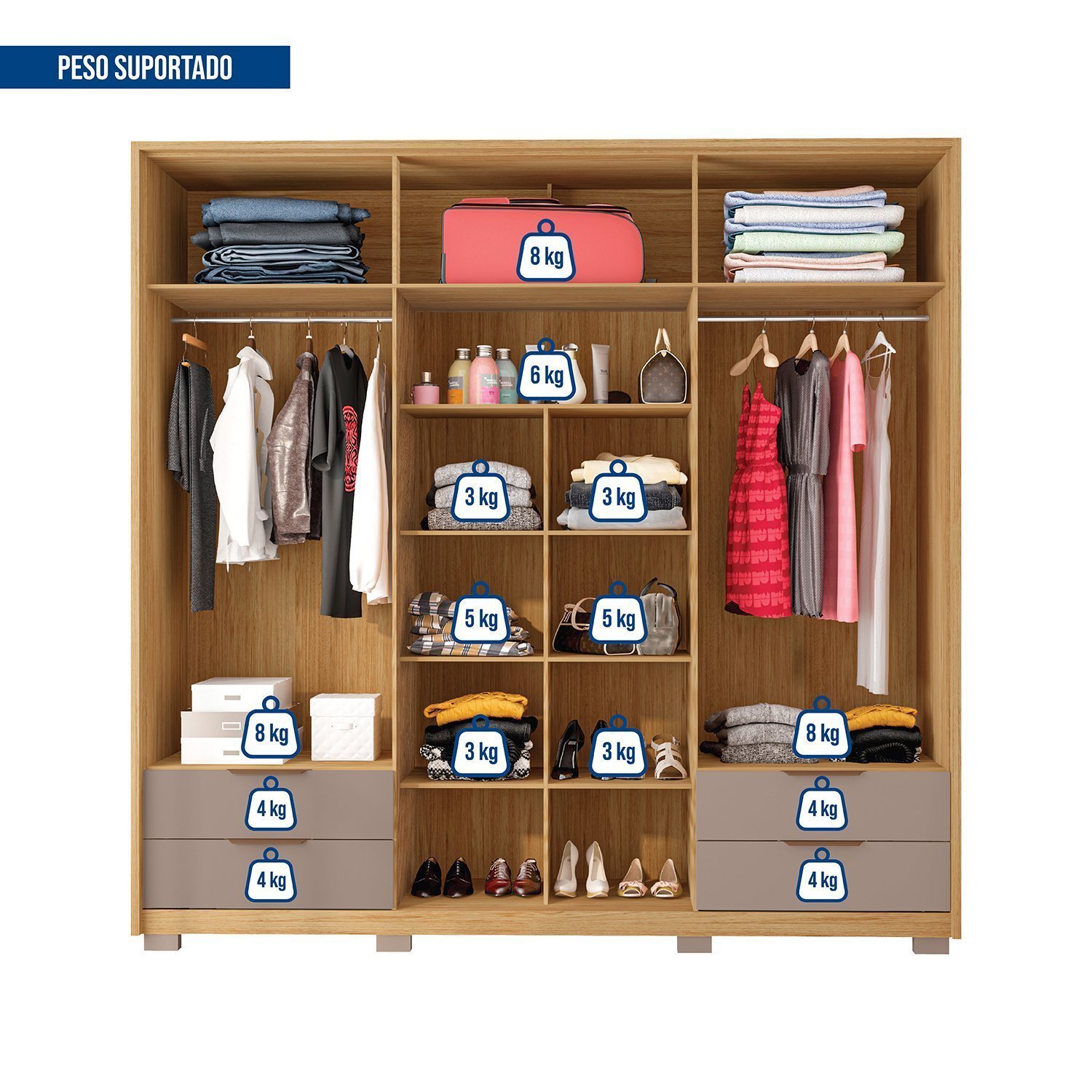 Guarda Roupa Casal 6 Portas 4 Gavetas Externas com Pés Suburban Espresso Móveis - 6