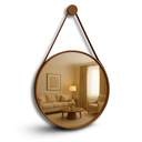 Ver imagem 1 de Espelho Redondo Adnet 60cm Decorativo com Alça em Couro Costurada + Suporte para Parede Couse