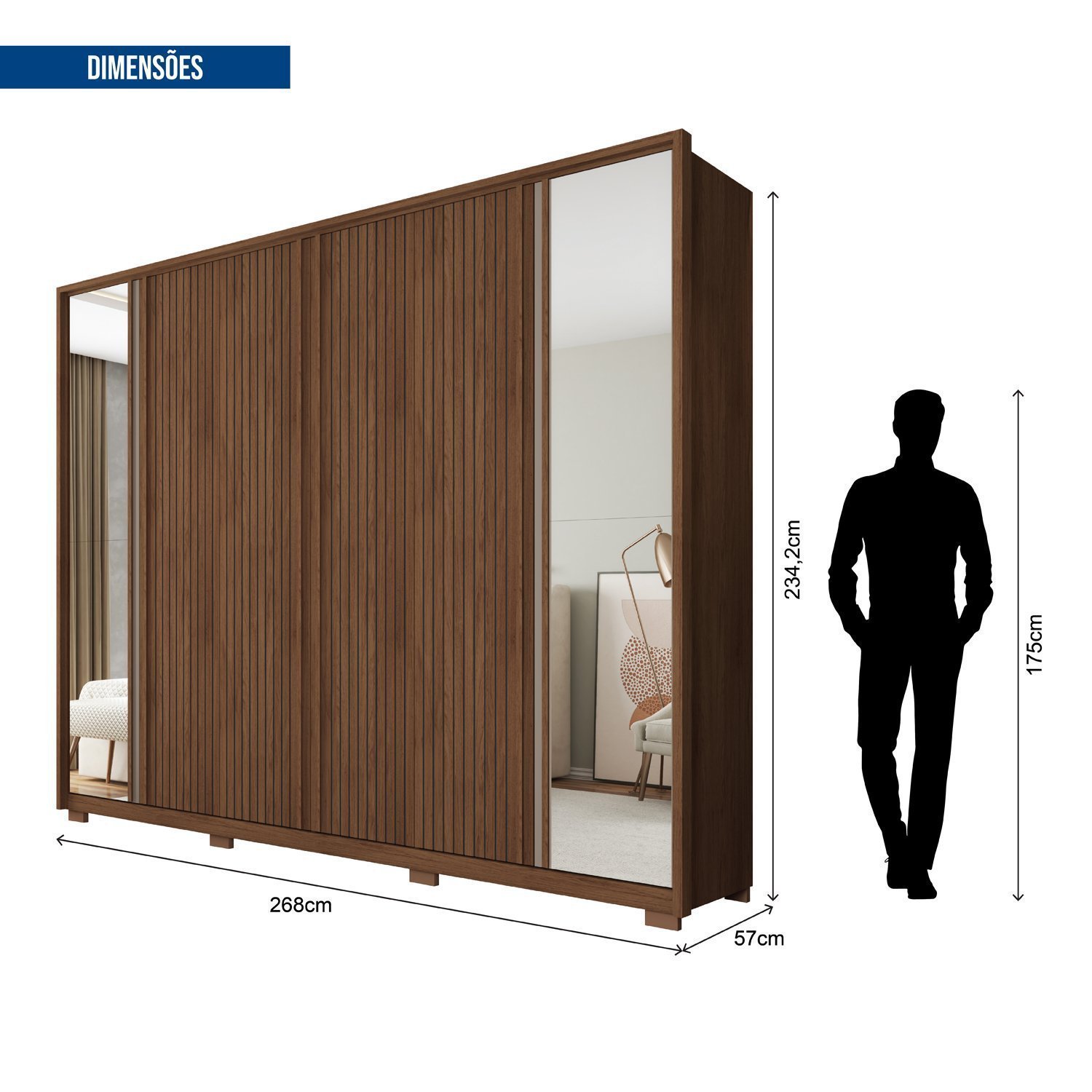 Guarda Roupa Suburban 6 Portas 4 Gavetas Ripado com Espelho Suburban  Espresso Móveis - 4