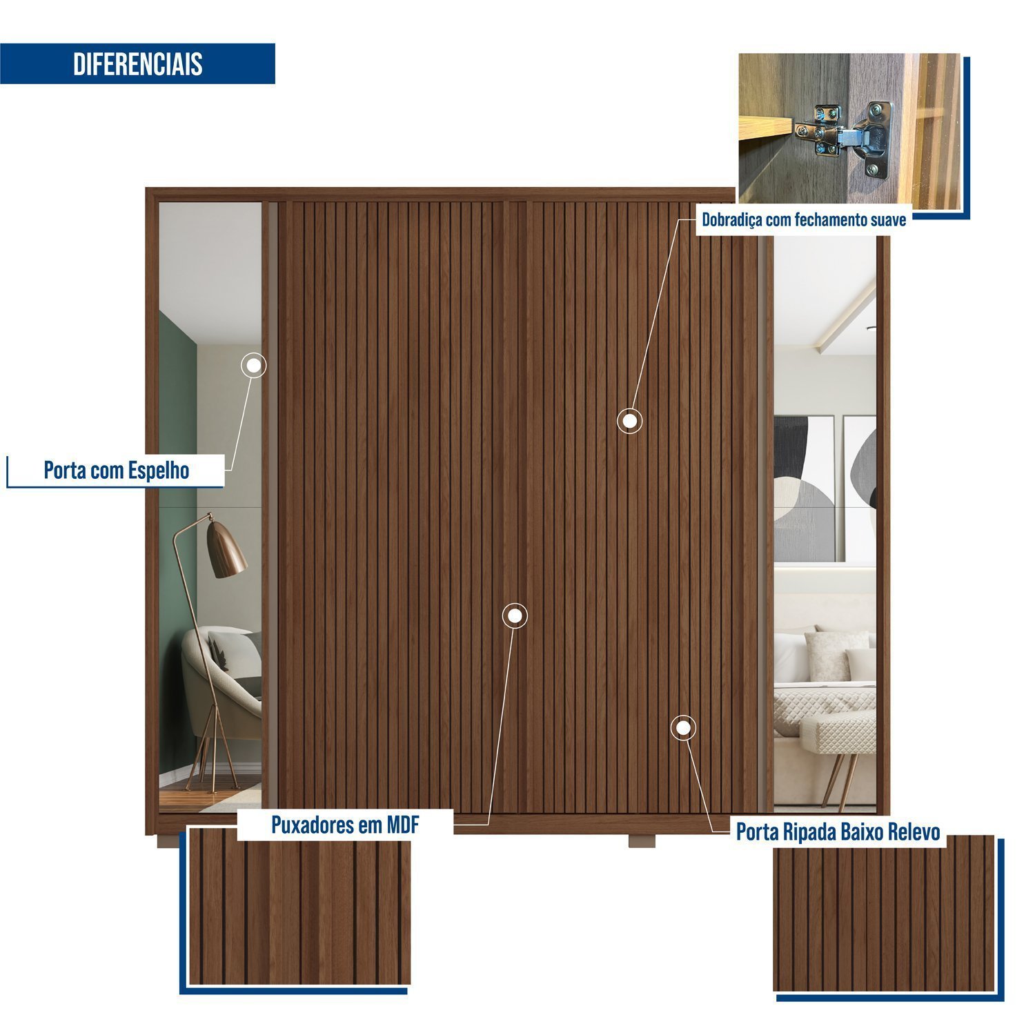 Guarda Roupa Suburban 6 Portas 4 Gavetas Ripado com Espelho Suburban  Espresso Móveis - 7