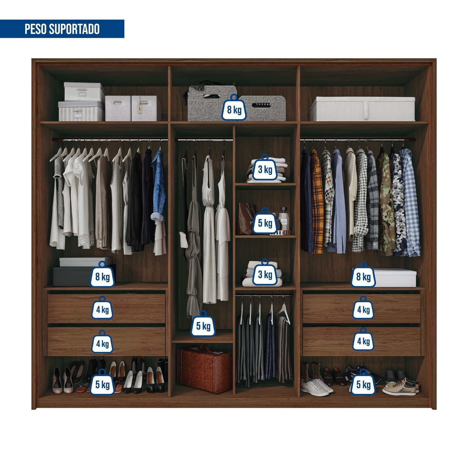 Guarda Roupa Suburban 6 Portas 4 Gavetas Ripado com Espelho Suburban  Espresso Móveis - 6