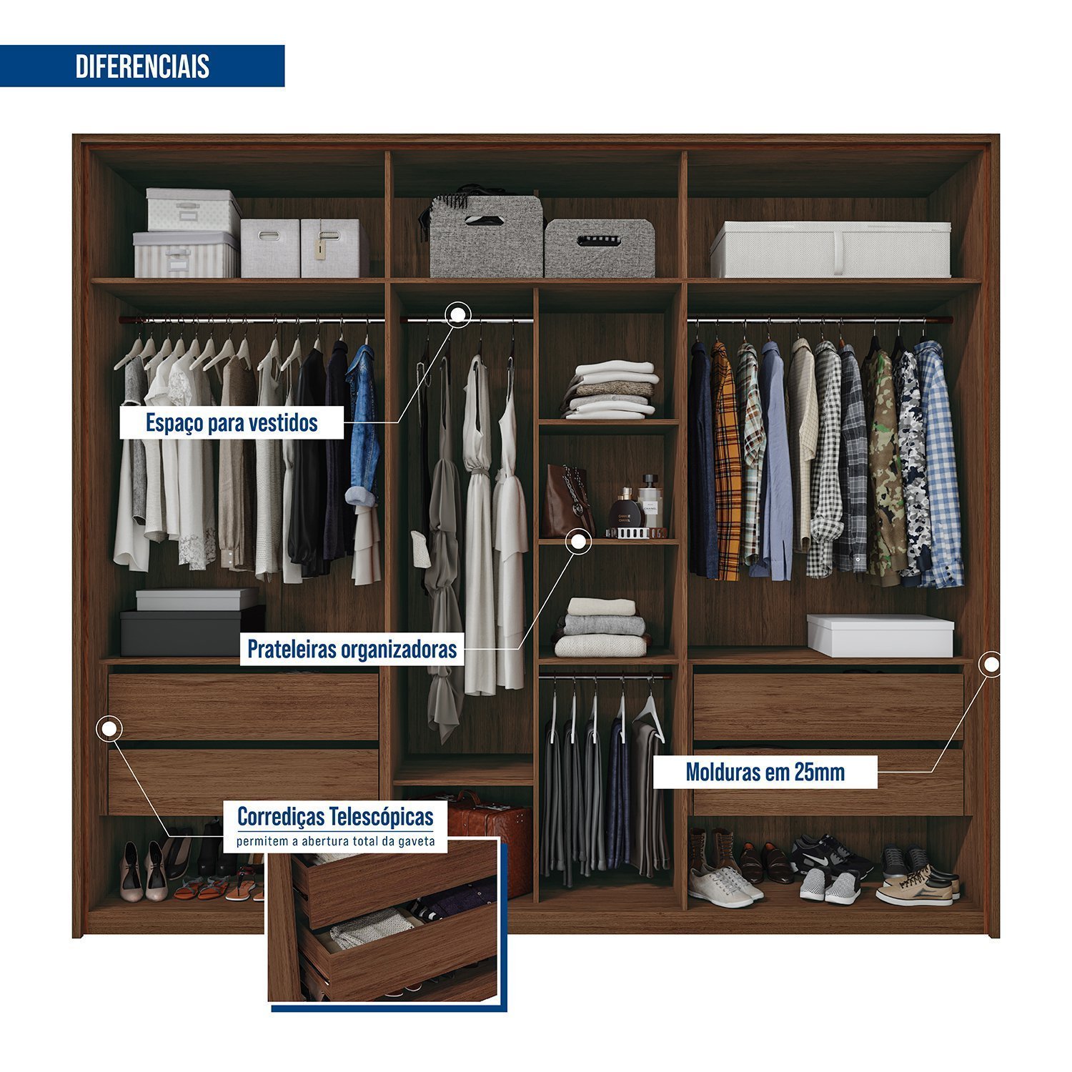 Guarda Roupa Suburban 6 Portas 4 Gavetas Ripado com Espelho Suburban  Espresso Móveis - 2
