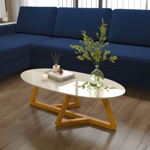 Mesa de Centro Off White com Amêndoa Classic Tebarrot Móveis