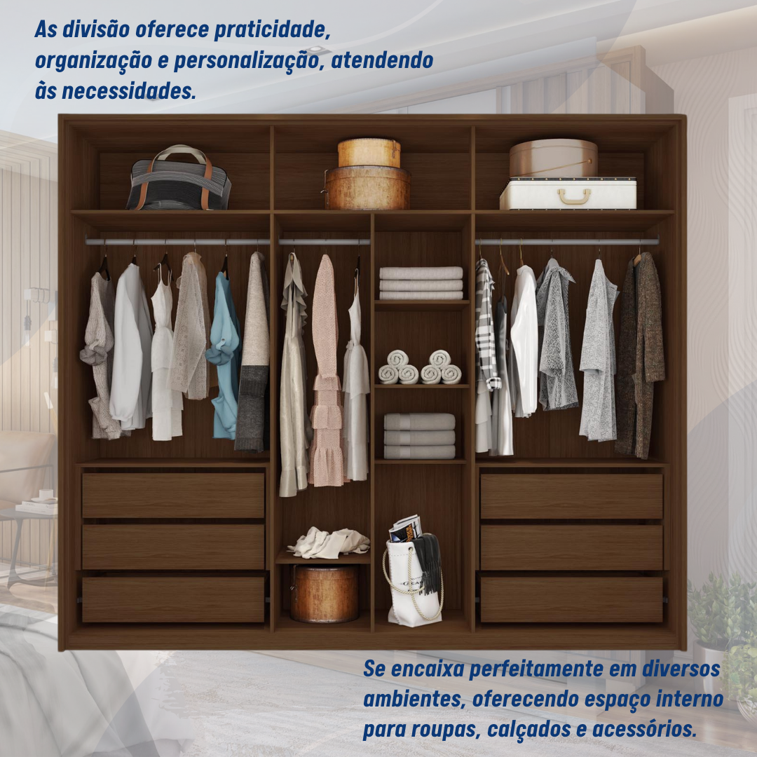 Guarda Roupa Casal 6 Portas 4 Gavetas com Pés Suburban Espresso Móveis - 7