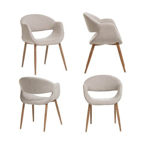 Kit 4 Cadeiras Metálicas Estofadas Maran CabeCasa MadeiraOriginals Cinza Prata/Carvalho