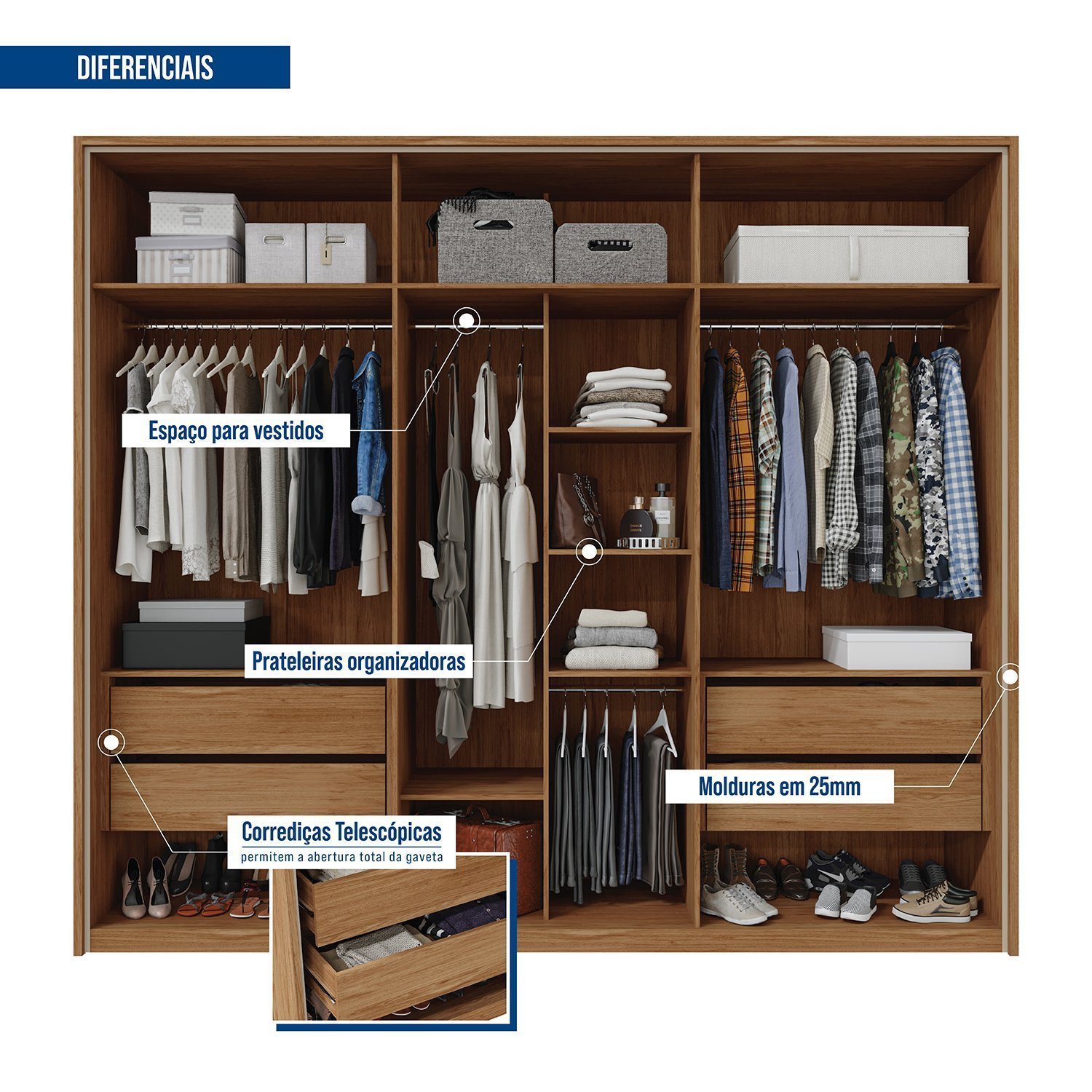 Guarda Roupa Suburban 6 Portas 4 Gavetas com Espelho e Pés Suburban  Espresso Móveis - 2