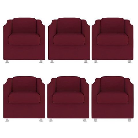 Kit 6 Poltronas Decorativa Reforçada Recepção Clinica Salão Suede Marsala