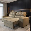 Ver imagem 1 de Sofá com Chaise Larissa 4 Lugares Retrátil Reclinável 232cm Bege Cialar Móveis