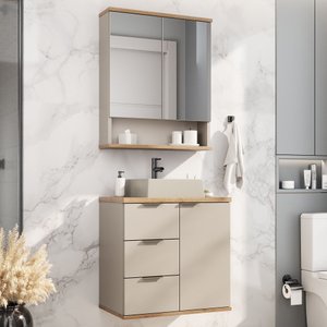 Conjunto de Banheiro Aqua 56,7cm Estilare Cnj4005 Nude/carvalho