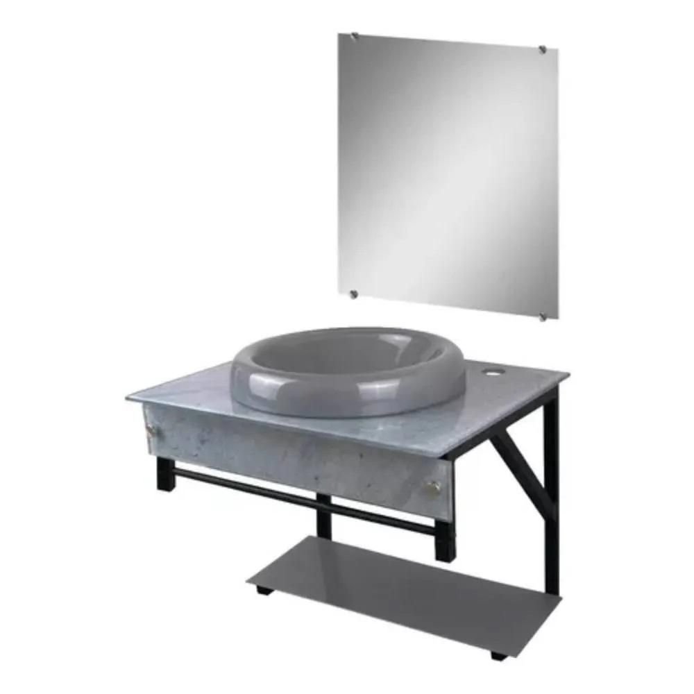 Kit Gabinete Banheiro de Vidro 50x40 Cm Arkansas Cimento Vmex