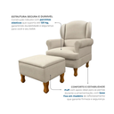 Ver imagem 4 de Poltrona de Amamentação com Puff Baú em Linho Bege e Pés de Madeira Maciça Sabrina 