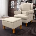 Ver imagem 1 de Poltrona para Amamentação em Linho com Pés em Madeira e Puff Baú Sabrina