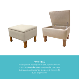 Poltrona de Amamentação com Puff Baú em Linho Bege e Pés de Madeira Maciça Sabrina - 6 Poltrona de Amamentação com Puff Baú em Linho Bege e Pés de Madeira Maciça Sabrina - 6