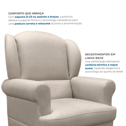 Poltrona de Amamentação com Puff Baú em Linho Bege e Pés de Madeira Maciça Sabrina - 5 Poltrona de Amamentação com Puff Baú em Linho Bege e Pés de Madeira Maciça Sabrina - 5