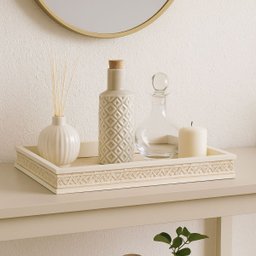 Bandeja Madeira com Sisal Trancado Branca 37,5x 23,5cm Wolff - 3