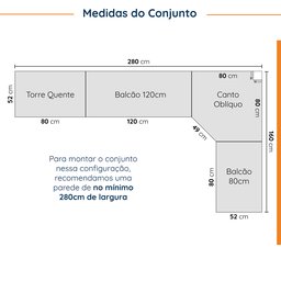 Cozinha Modulada 7 Peças sem Tampo 3 Aéreos 3 Balcões e Torre Quente Arizona CabeCasa MadeiraMadeira - 3