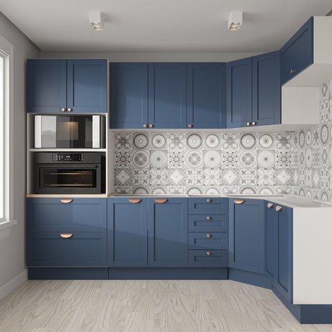 Cozinha Modulada 7 Peças 3 Aéreos 3 Balcões e Torre Quente Arizona CabeCasa MadeiraOriginals Azul/Branco