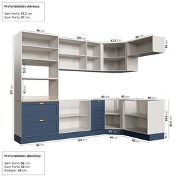 Cozinha Modulada 7 Peças sem Tampo 3 Aéreos 3 Balcões e Torre Quente Arizona CabeCasa MadeiraMadeira - 4