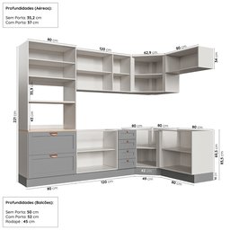 Cozinha Modulada 7 Peças sem Tampo 3 Aéreos 3 Balcões e Torre Quente Arizona CabeCasa MadeiraMadeira - 4