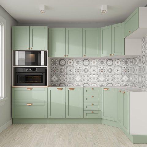 Cozinha Modulada 7 Peças 3 Aéreos 3 Balcões e Torre Quente Arizona CabeCasa MadeiraOriginals Verde/Branco/Menta