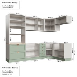 Cozinha Modulada 7 Peças sem Tampo 3 Aéreos 3 Balcões e Torre Quente Arizona CabeCasa MadeiraMadeira - 4