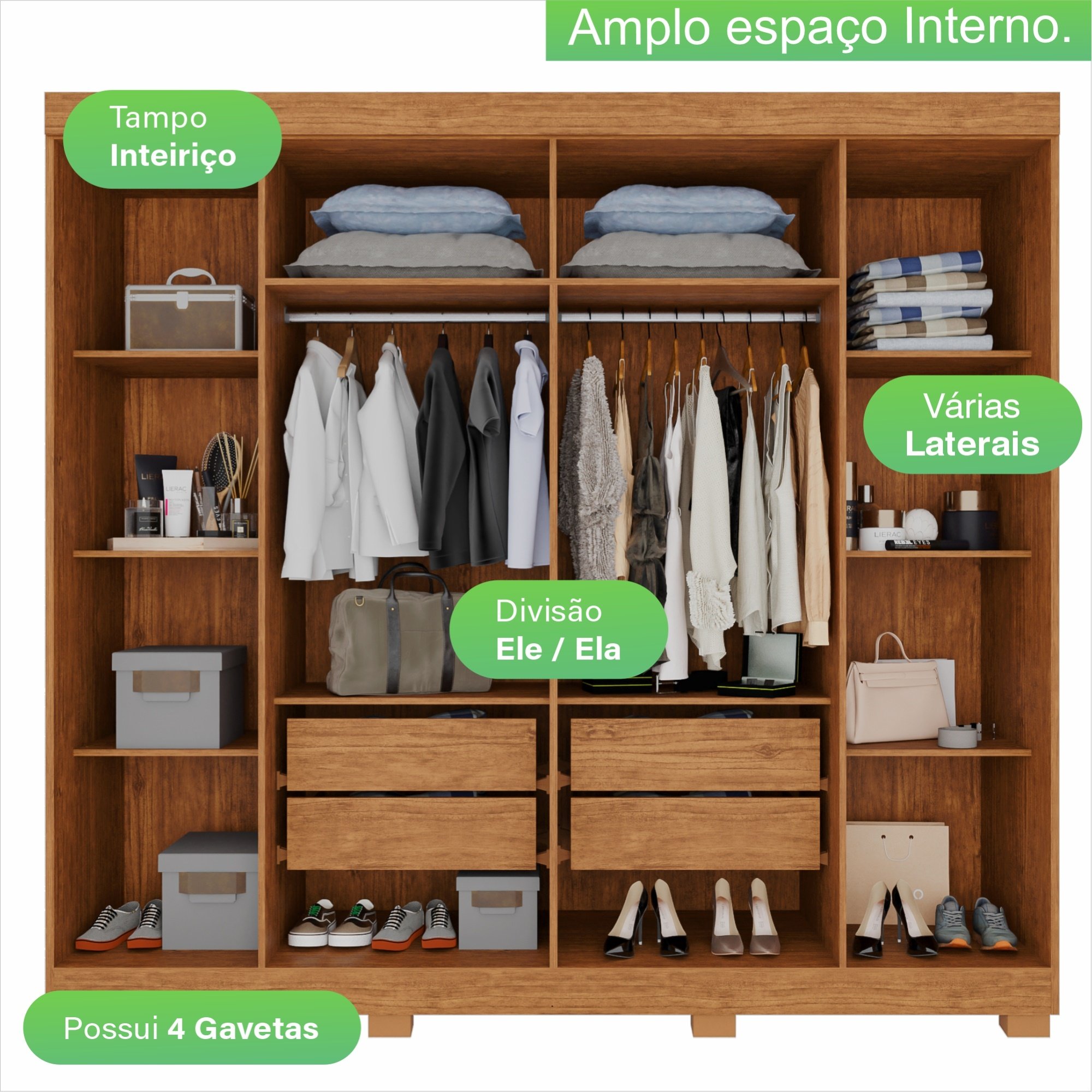 Guarda Roupa Casal com Espelho 6 Portas 4 Gavetas Londres Prime  - 8